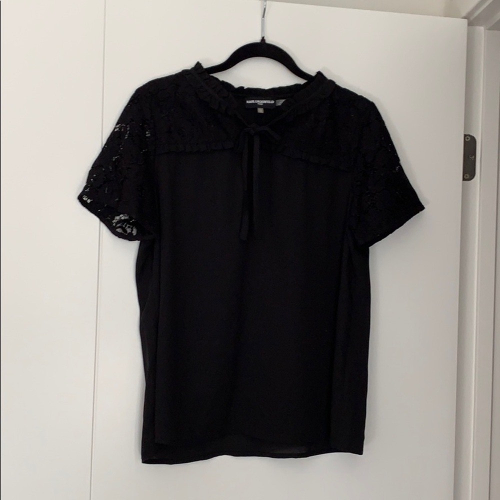 Blouse w lace upper area , string tie at chest